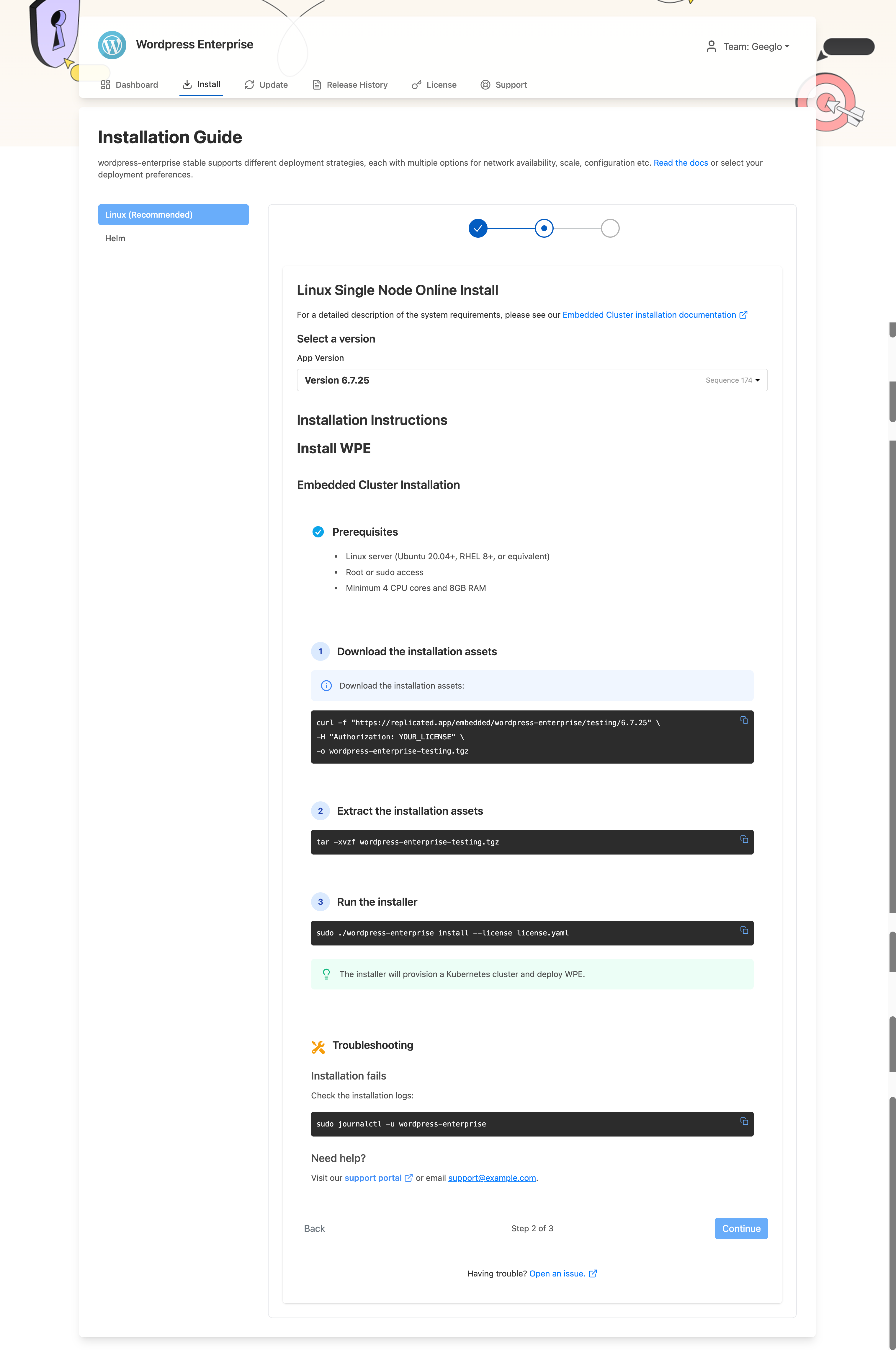 Linux online install instructions example